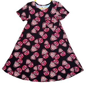 LuLaRoe Carly Dress XXS Black Pink Russian Nesting Doll Matryoshka Print Swing